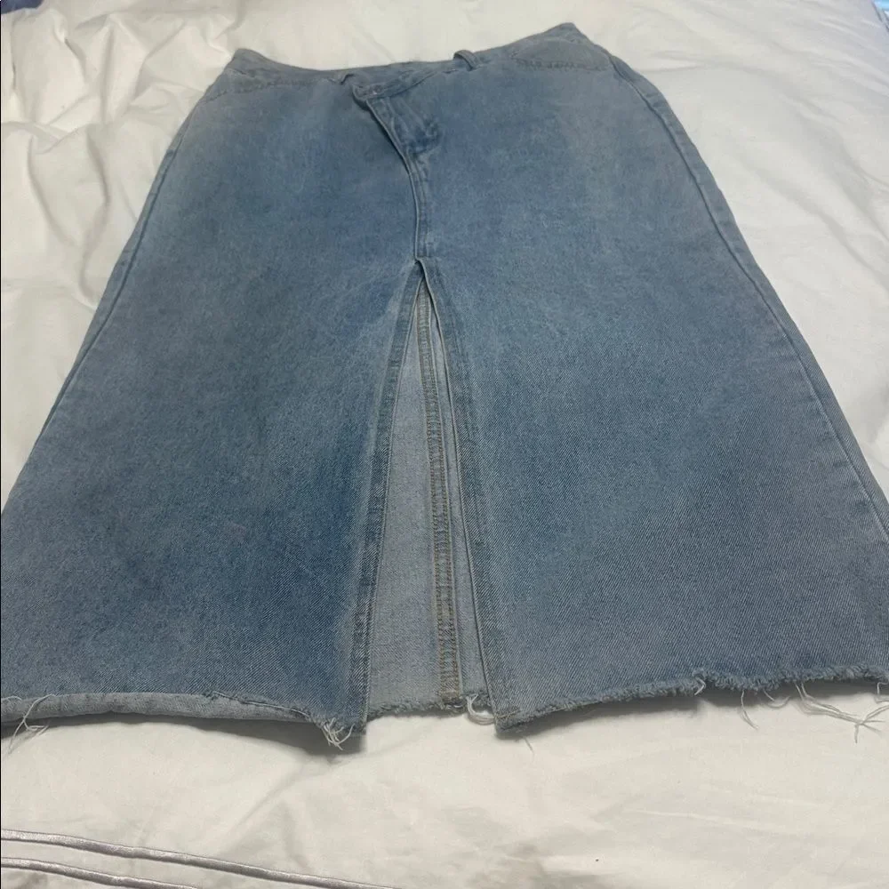 Denim asymmetrical at zipper maxi skirt - Picture 6 of 8